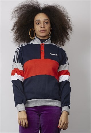 VINTAGE 70'S ADIDAS BOMBER STYLE TRICOLOUR SWEATER