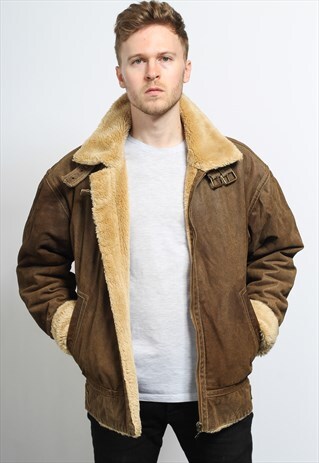 VINTAGE LEATHER AVIATOR FLEECE SHEEPSKIN JACKET COAT