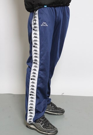 VINTAGE KAPPA TAPE LOGO POPPER TRACK PANTS BLUE
