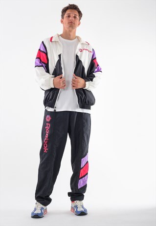 VINTAGE REEBOK TRACKSUIT JACKET AND PANTS 90S BLACK PURPLE