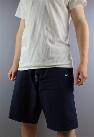 VINTAGE NIKE SHORTS IN NAVY WITH POCKETS, EMBROIDERED LOGO A