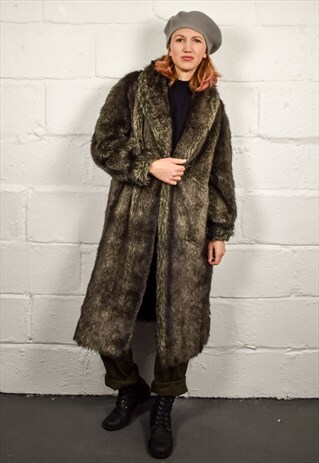 VINTAGE 70S ASTRAKA GREY FAUX FUR COAT