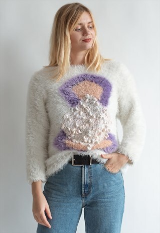 VINTAGE FUNKY KNIT PASTEL FLUFFY JUMPER