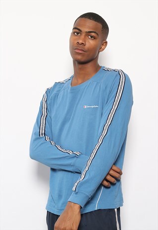 VINTAGE CHAMPION LOGO LONG SLEEVE T-SHIRT BLUE