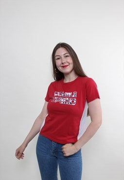 90s racing print crop tshirt in red, vintage crew neck tee