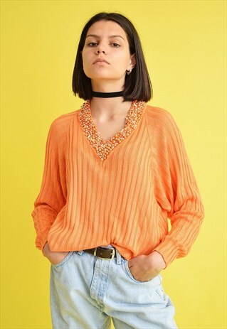 90'S RETRO KNITTED BEADED OVERSIZED JUMPER TOP BLOUSE