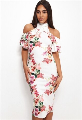 TIANA FLORAL COLD SHOULDER MIDI DRESS
