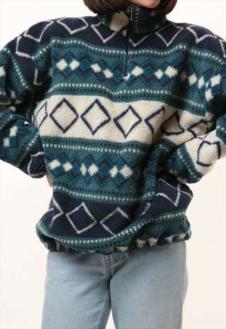 90S RARE VINTAGE WARM PATTERN 1/4 ZIP FLEECE JUMPER 15093