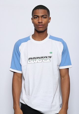 VINTAGE NIKE CORTEZ LOGO T-SHIRT WHITE AND BLUE