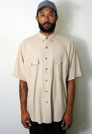 90S CLASSIC LUXURY RAW SILK BEIGE OXFORD SHIRT XL