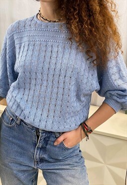 Vintage 80s Milkmaid Boho blue knitted jumper sweater