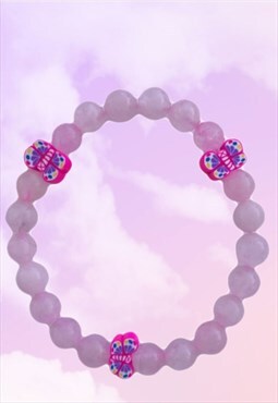 Butterfly Pink Rose Quartz Beaded Gemstone Bracelet