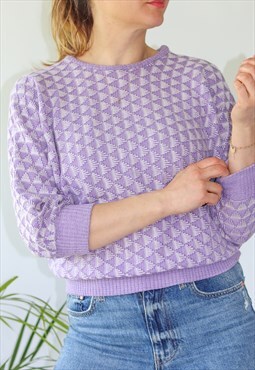 Vintage 80's Cute Knitted Lilac Crochet Jumper