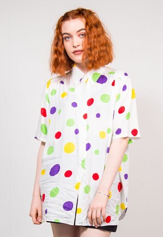 VINTAGE 90'S MULTICOLOUR POLKA DOT PATTERN SHIRT