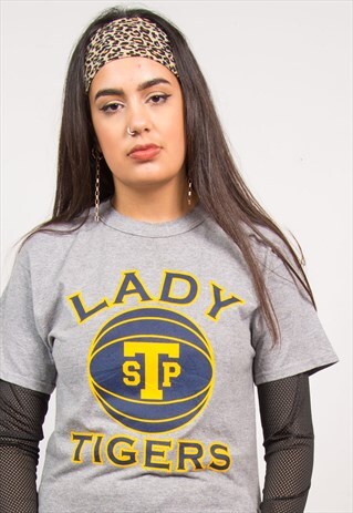 VINTAGE 90'S GREY LADY TIGERS BASKETBALL T-SHIRT