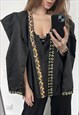 Sculpted Black Long Sleeved Top / Blouse 
