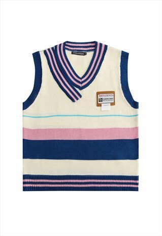 KALODIS VINTAGE V-NECK COLLEGE STYLE KNIT VEST