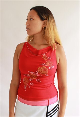RED MESH Y2K STYLE CROP TOP