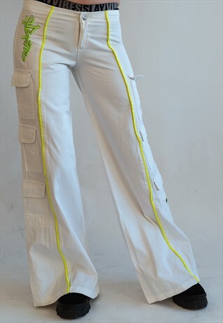 VINTAGE Y2K ZIP HOP NEON STRIPE PARTY TROUSERS