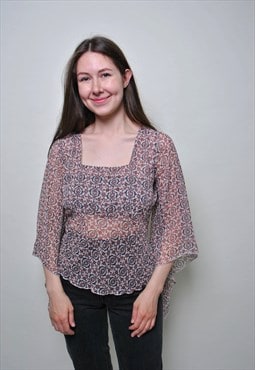 Y2k summer top, vintage transparent floral blouse