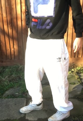 VINTAGE ADIDAS TRACK PANTS WHITE XL JOGGERS MENS RAVE 90S