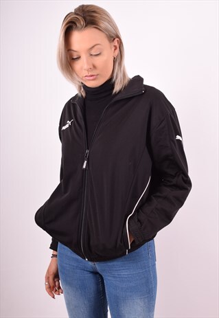 PUMA WOMENS VINTAGE TRACKSUIT TOP JACKET LARGE BLACK 90S