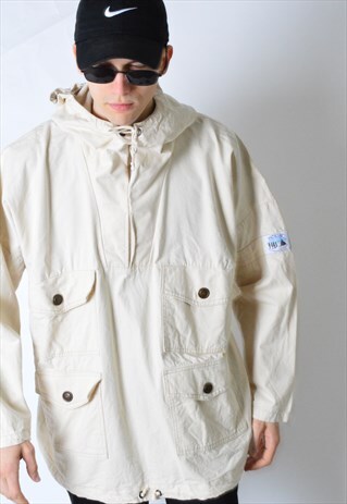 VINTAGE 80S BEIGE DROP SHOULDER ANORAK JACKET WITH HOOD