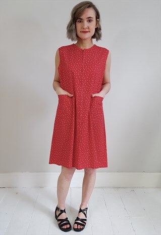 VINTAGE 70'S RED HEART ZIP UP SHIFT DRESS