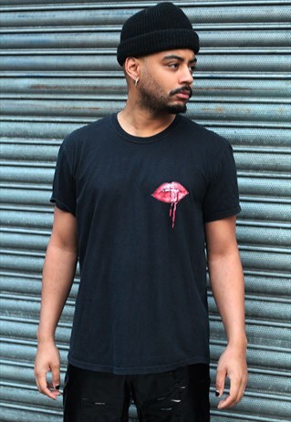 REWORKED REZINA CUSTOMISED LIPS PRINT CALVIN KLEIN T-SHIRT