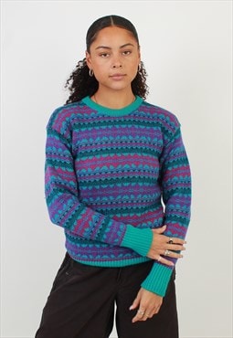Vintage L.L.Bean purple abstract chunky knit jumper