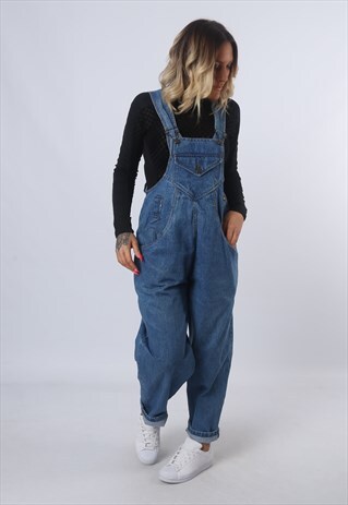 DENIM DUNGAREES UK 12 WIDE TAPERED LEG (GK3S)