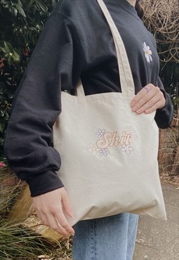 embroidered 'sh-t' canvas tote bag