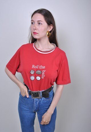 90S RED BALL SPORT FAN T-SHIRT, SIZE L
