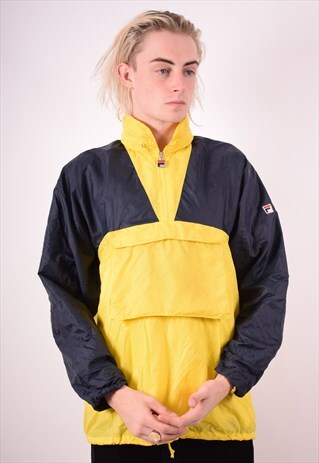 FILA MENS VINTAGE PULLOVER RAIN JACKET LARGE YELLOW 90S