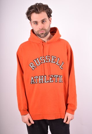 RUSSELL ATHLETIC MENS VINTAGE HOODIE JUMPER XL ORANGE 90S