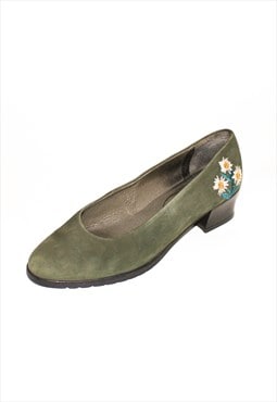 Vintage 90s leather heel shoes in dark green