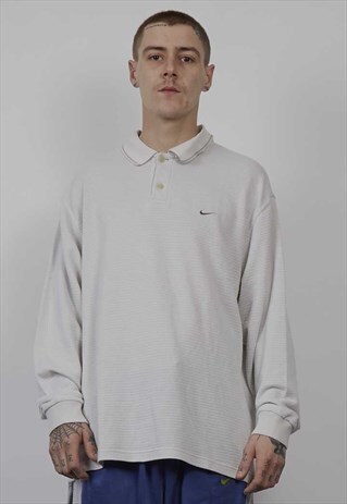 VINTAGE 90'S NIKE OVERSIZED OFF-WHITE POLO SWEATER