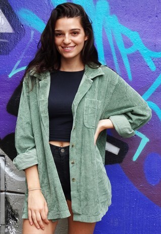 KHAKI GREEN OVERSIZED CORD 90'S SHIRT LIGHT JACKET
