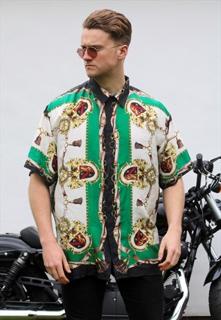 MONTAGE COLLECTION BALL CHAIN AND SHIELD SILK SHIRT
