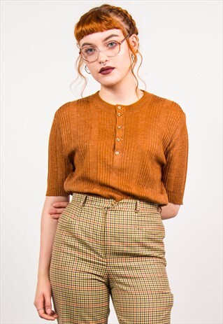 VINTAGE 70'S RIBBED KNIT CUTE TOP T-SHIRT