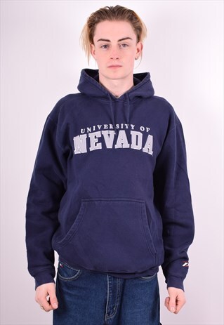 MENS VINTAGE NEVADA HOODIE JUMPER LARGE NAVY BLUE 90'S