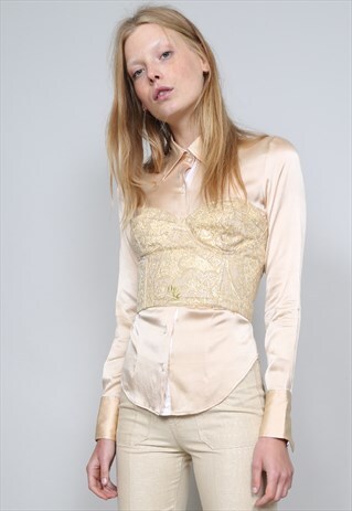 VINTAGE 90'S FERRE GOLD BROCADE BANDEAU CROP CORSET