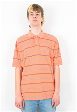 Vintage Men's XL T Shirt Short Sleeved Striped Pink Cotton