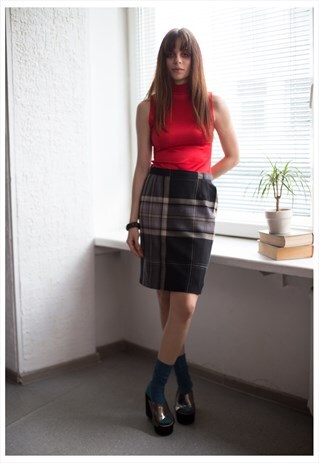 VINTAGE 80'S HIGH WAIST PLAID MINI SKIRT