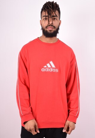 ADIDAS MENS VINTAGE SWEATSHIRT JUMPER LARGE RED 90'S