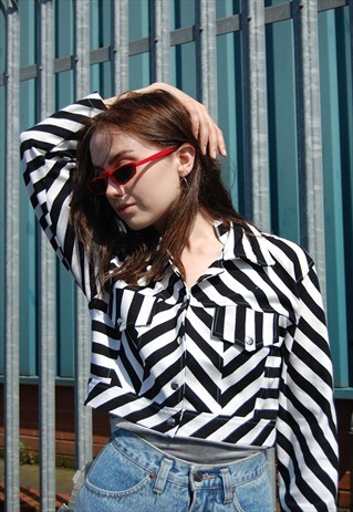 90S BLACK AND WHITE STRIPED CROP JACKET