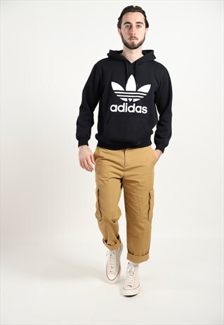 VINTAGE ADIDAS BIG TREFOIL LOGO HOODIE BLACK