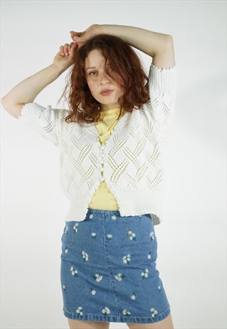 80S/ 90S CROTCHET BATWING SHORT SLEEVED CARDIGAN