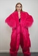 NEON PINK FESTIVAL COAT FAUX FUR FLUORESCENT SHAGGY TRENCH 