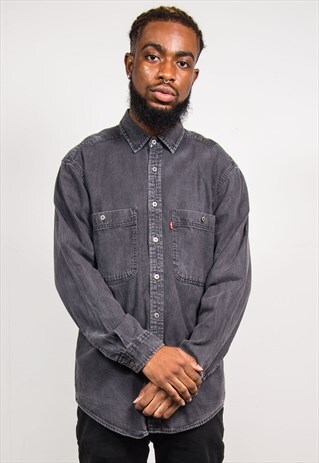 LEVI'S VINTAGE 90'S GREY DENIM LONG SLEEVE SHIRT